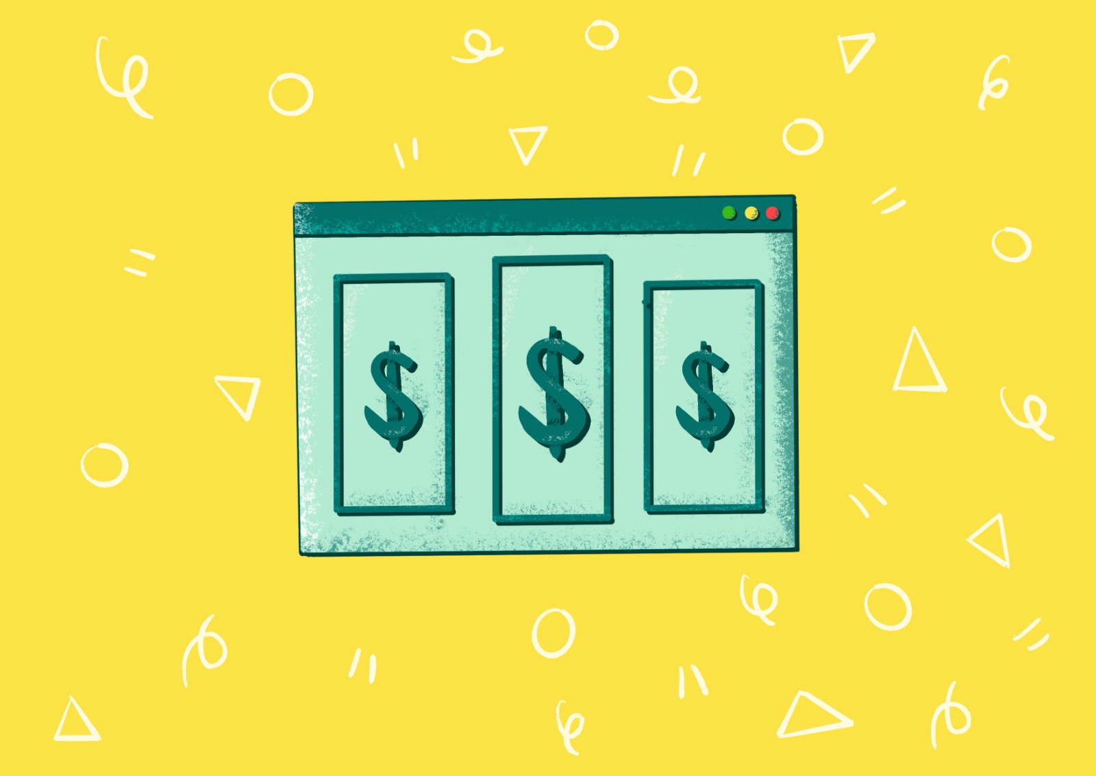Abstract illustration of a browser screen with 3 dollar bills taking up the screen